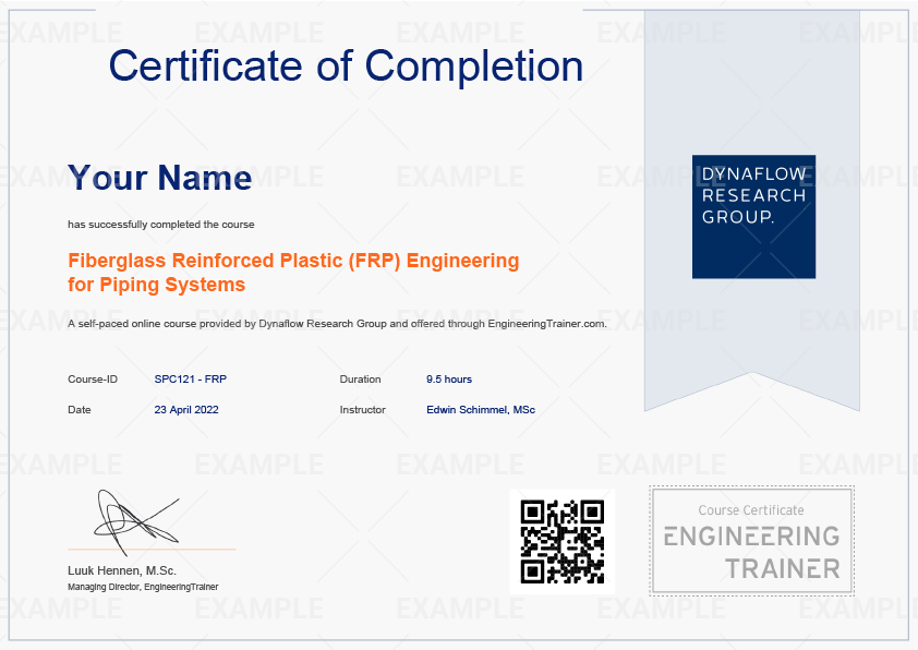 Fiberglass Reinforced Plastic (FRP) Engineering for Piping Systems Certificate
